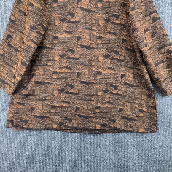 Chico's Design Womens Top Button Up Shirt Actual 24W 32L Embroidered Brown Black - Picture 10 of 12